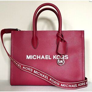 New Michael Kors Mirella Medium Pebbled Leather Tote Bag Dark Raspberry